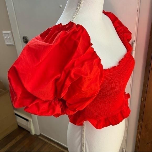 Zara TOP RUCHED BODICE WITH BALLOON SLEEVES (LARGE) - Picture 2 of 15